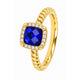 Ribbed Ring with Square Glass Stone & Cubic Zirconia • Cobalt Blue