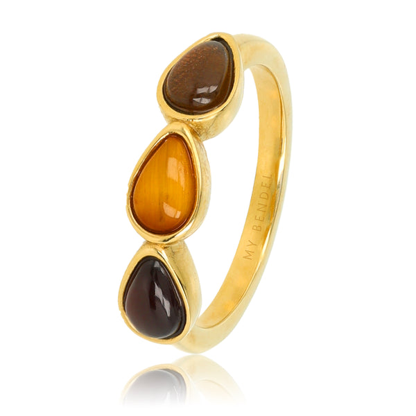 Teardrop Ring with Gemstones • Tiger Eye, Brown Quartz & Agate