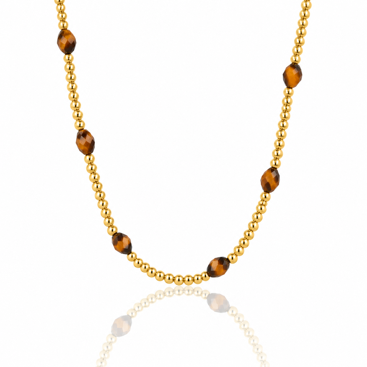 Edelstenen Ketting met Facetgeslepen Ovale Kralen • Tiger Eye