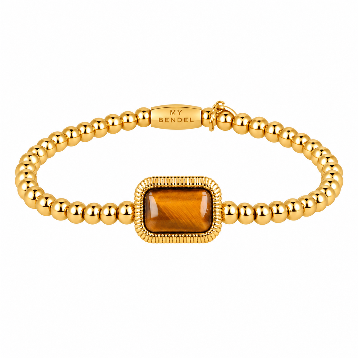Bracelet with Rectangular Gemstone and Ridged Edge • Tiger Eye