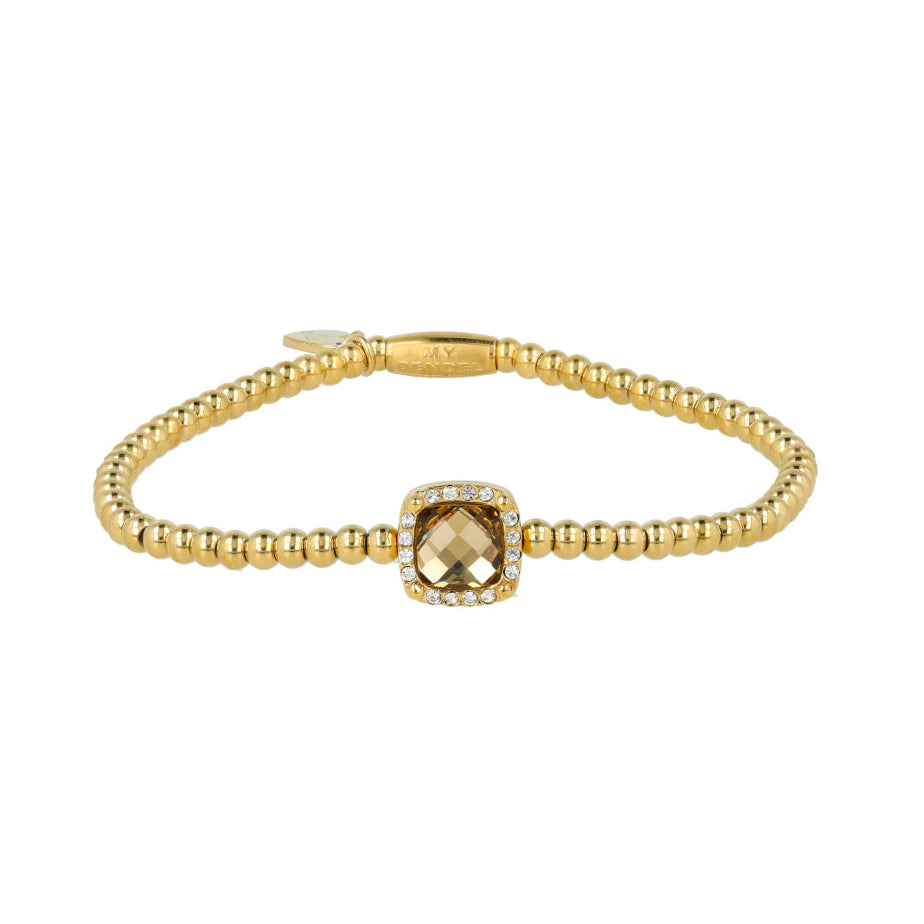 Armband met Vierkante Glassteen & Zirkonia • Smoky Topaz