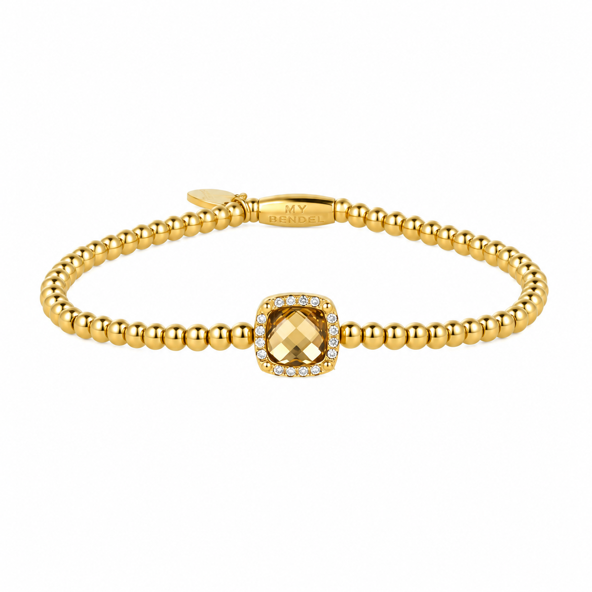 Armband met Vierkante Glassteen & Zirkonia • Smoky Topaz