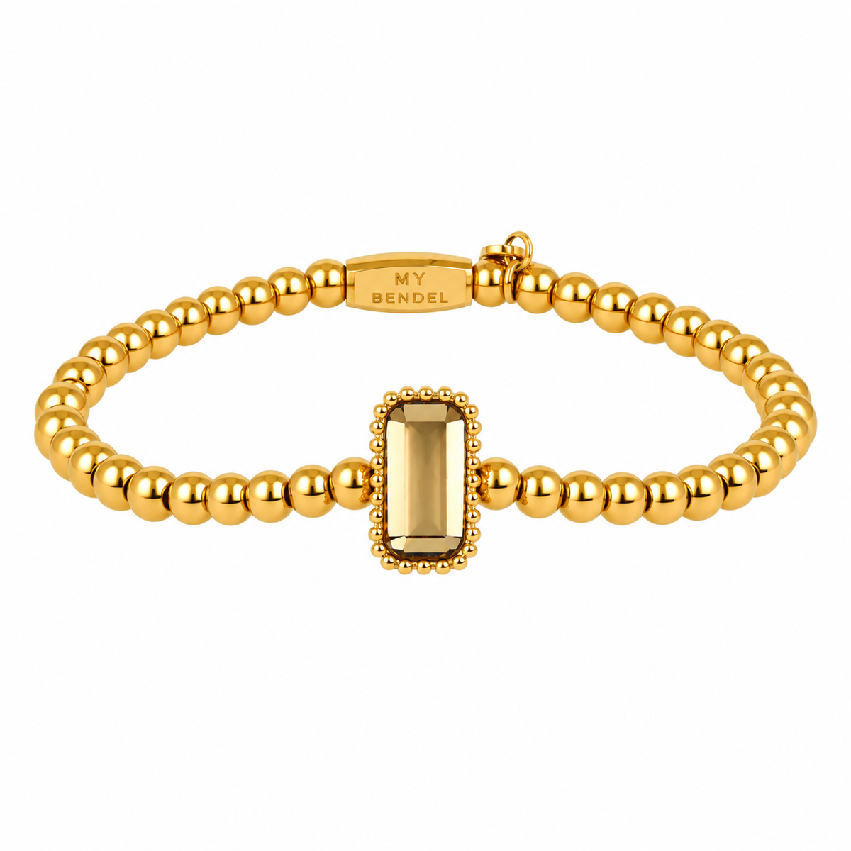 Bracelet with Rectangular Glass Stone and Beaded Edge • Smoky Topaz