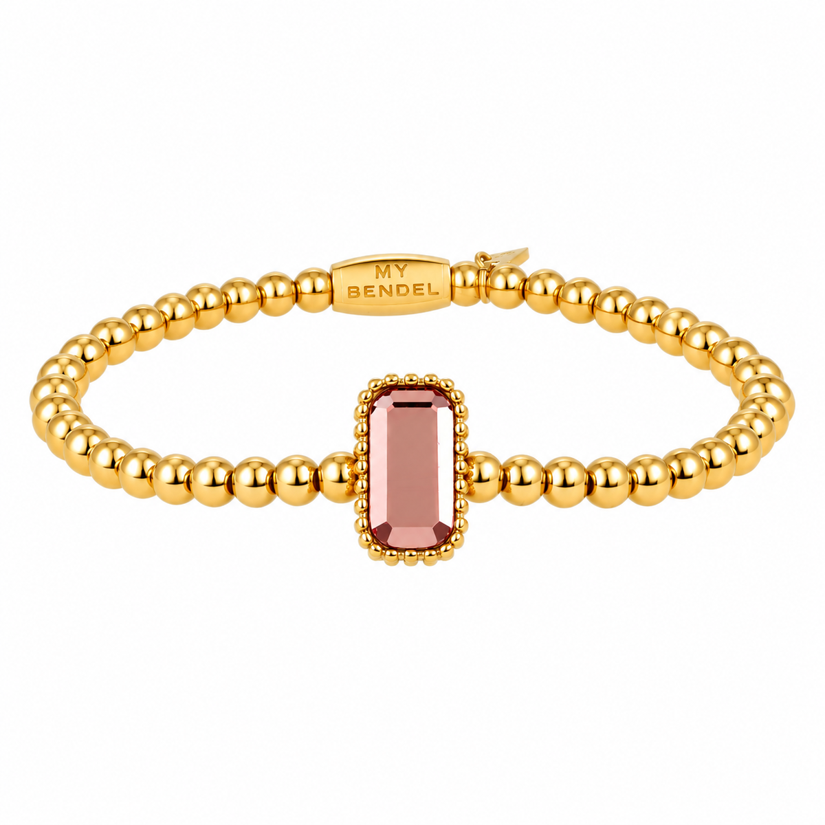 Bracelet with Rectangular Glass Stone and Beaded Edge • Ruby Wine