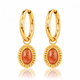 Oorbellen met Ovale Edelsteen en Ribbelrand • Berry Quartz