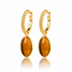Geribbelde Oorringen met Ovale Edelsteen • Tiger Eye