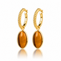 Geribbelde Oorringen met Ovale Edelsteen • Tiger Eye