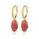 Ridged Hoop Earrings with Oval Gemstone • Rhodonite