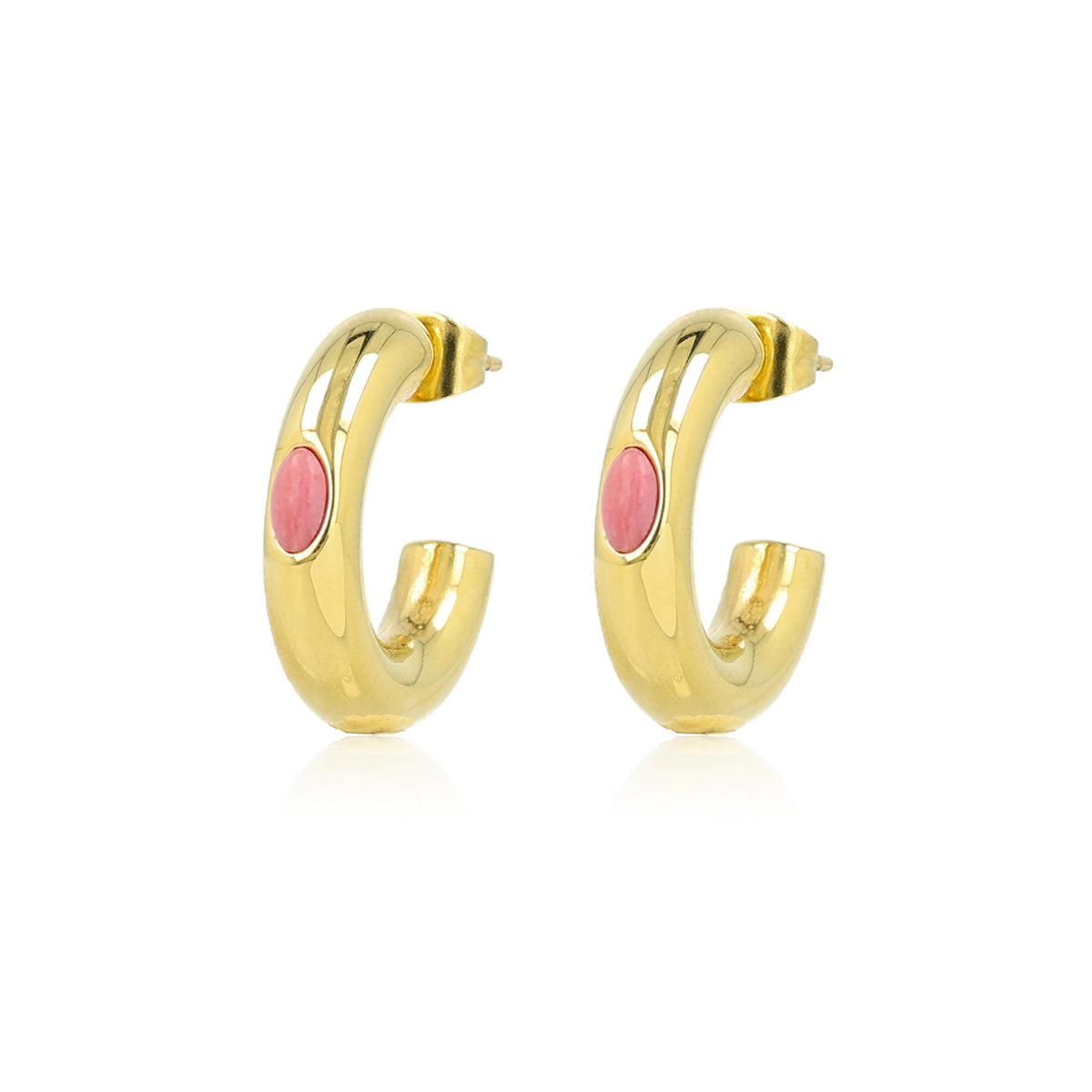 Gemstone Detail Stud Earrings • Rhodonite