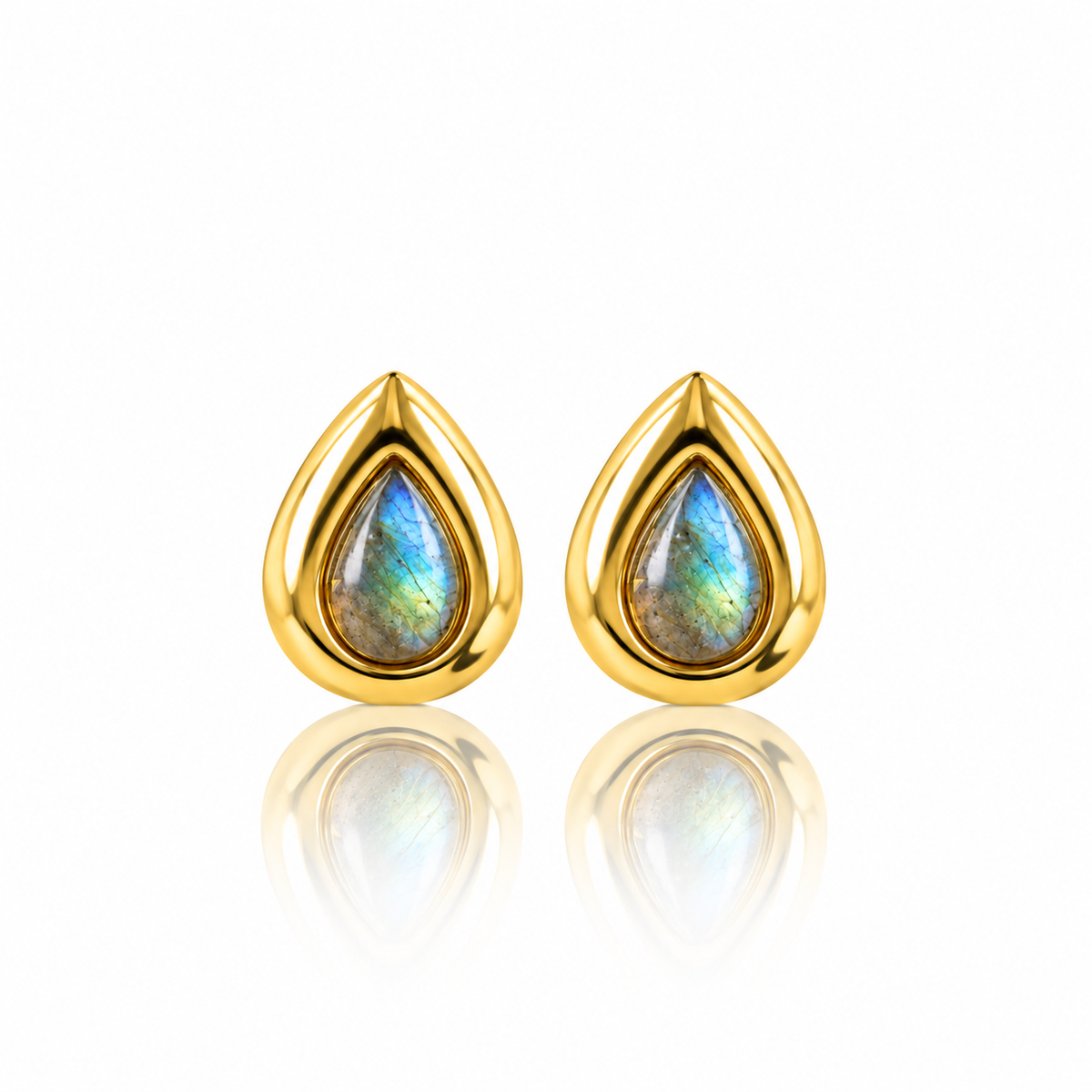 Druppel Studs met Edelsteen • Labradoriet