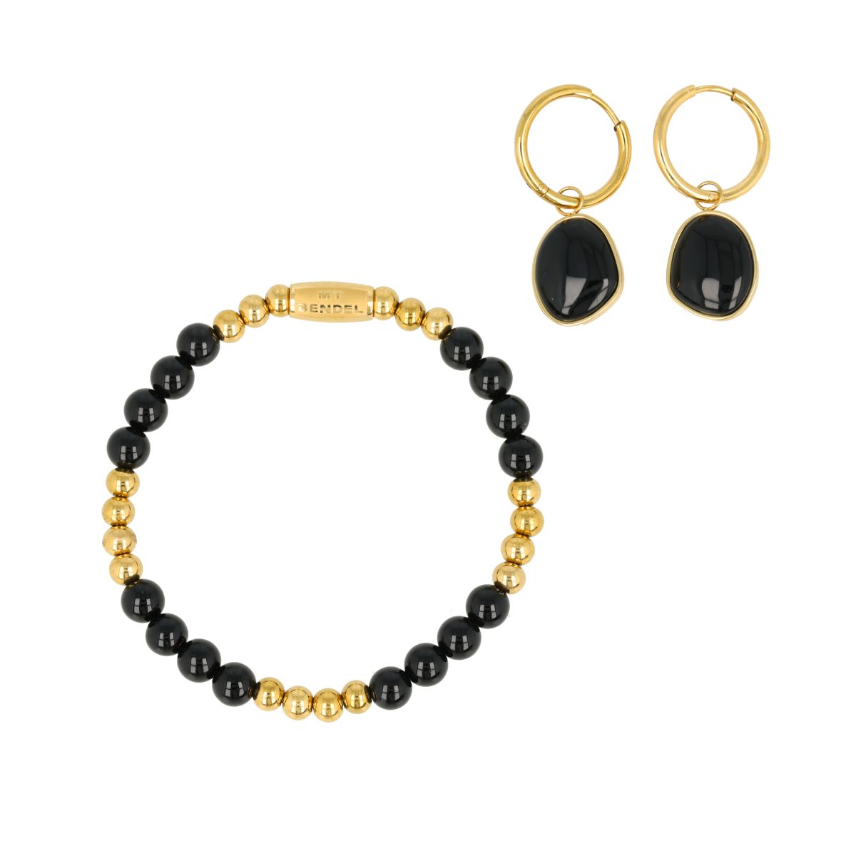 Onyx-Schmuckset - goldfarben