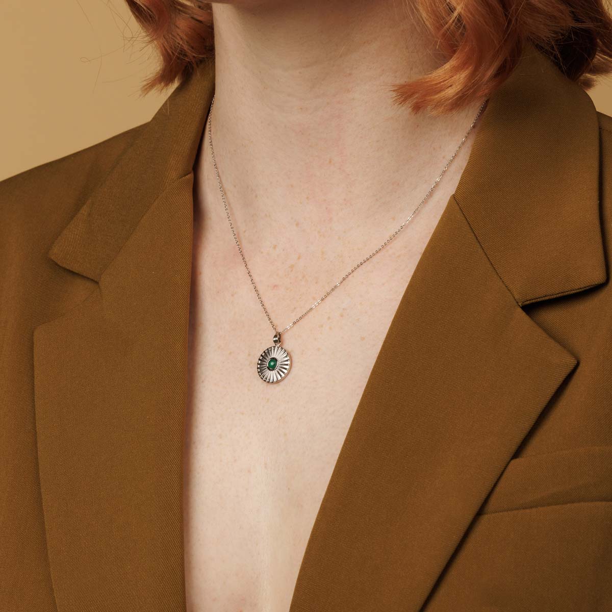 Zilveren Ketting Zonnetje met Green Agate Edelsteen