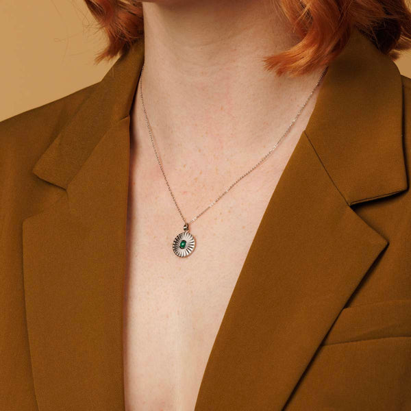 Zilveren Ketting Zonnetje met Green Agate Edelsteen