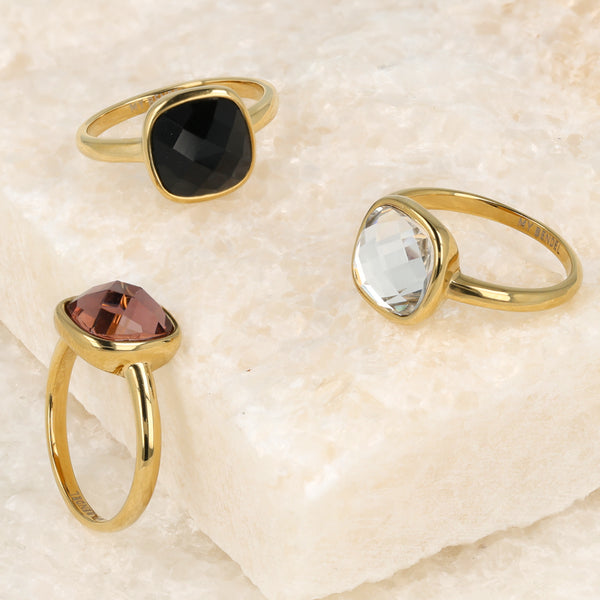 Goldener Ring - Weißer facettierter Kristallglasstein