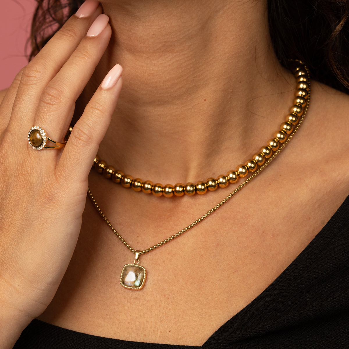 Gouden Dames Ketting 45cm met 7mm Balletjes