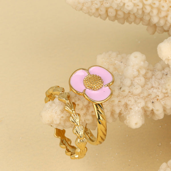 Gouden ring met schelpen - Zomers accessoire - Stainless steel
