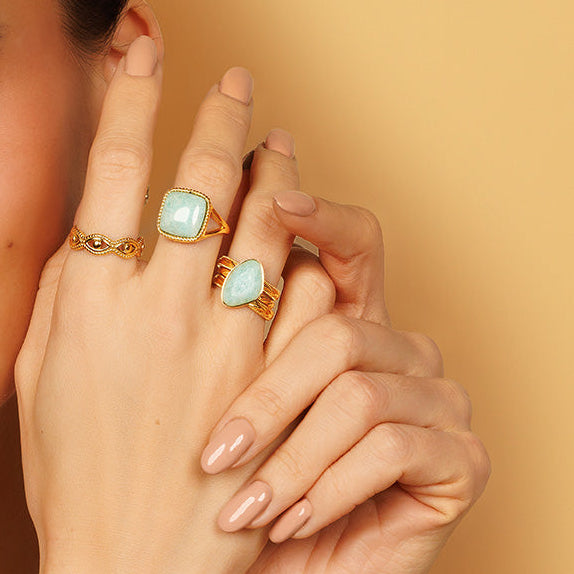Golden ring - Amazonite gemstone - Unique and elegant