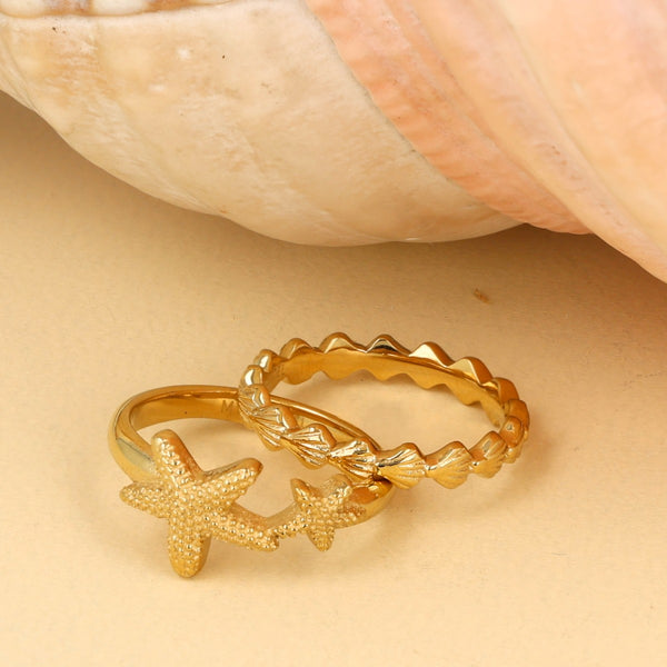 Gouden ring met schelpen - Zomers accessoire - Stainless steel