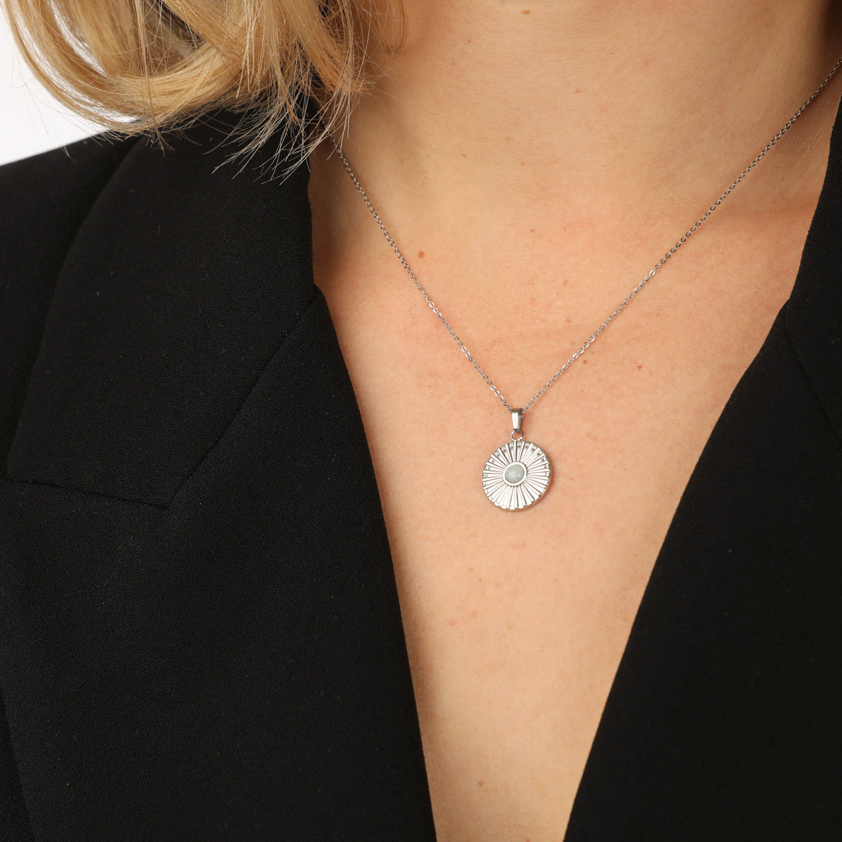 Silver Amazonite Necklace with Sun Pendants