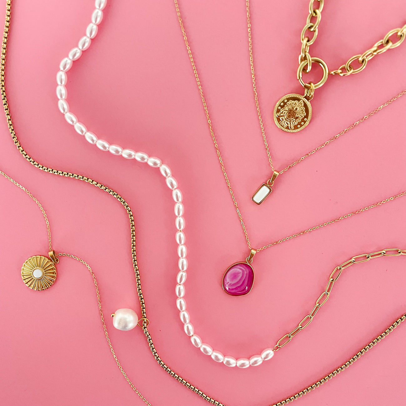Gold Chain with Rose Stripe Agate Pendant