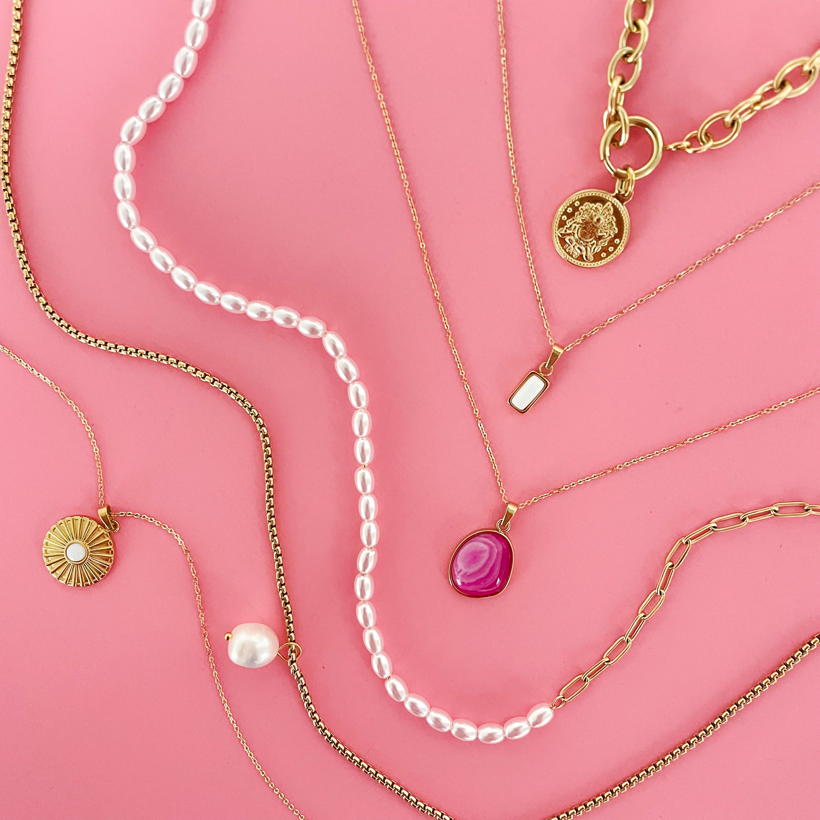 Gold Chain with Rose Stripe Agate Pendant