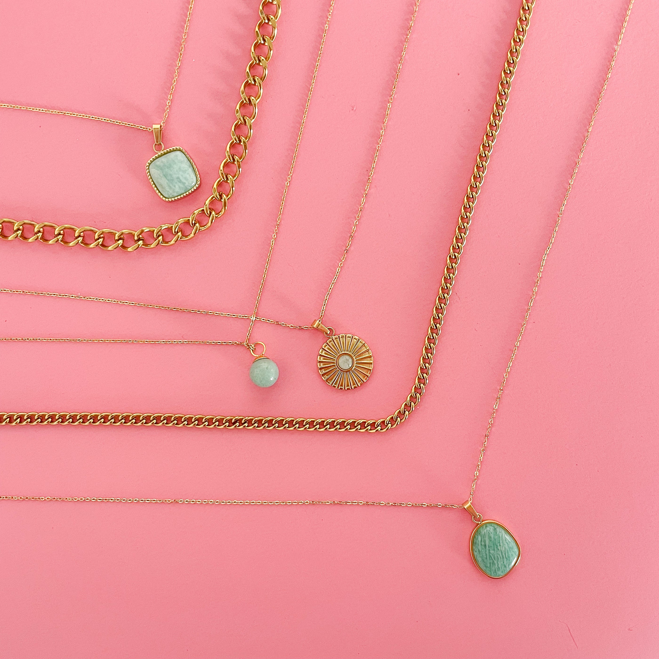 Gold Chain with Amazonite Pendant - Unique Gemstone