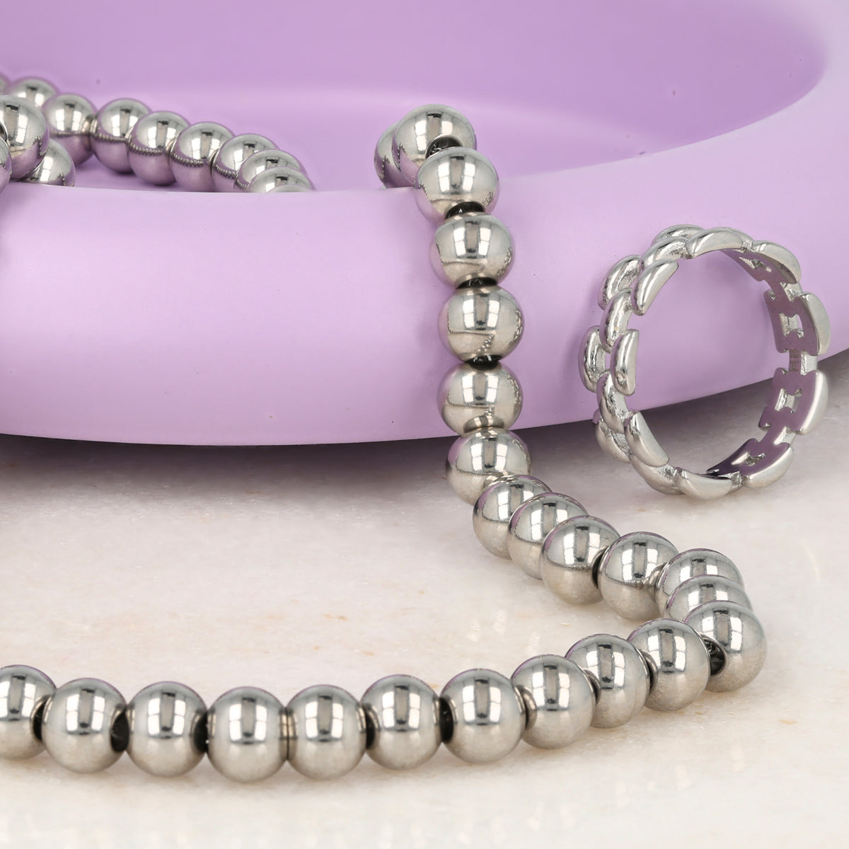 Silver Ladies Necklace 45cm with 7mm Beads