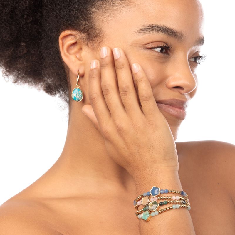 Golden Earrings with Round Imperial Jasper Pendant