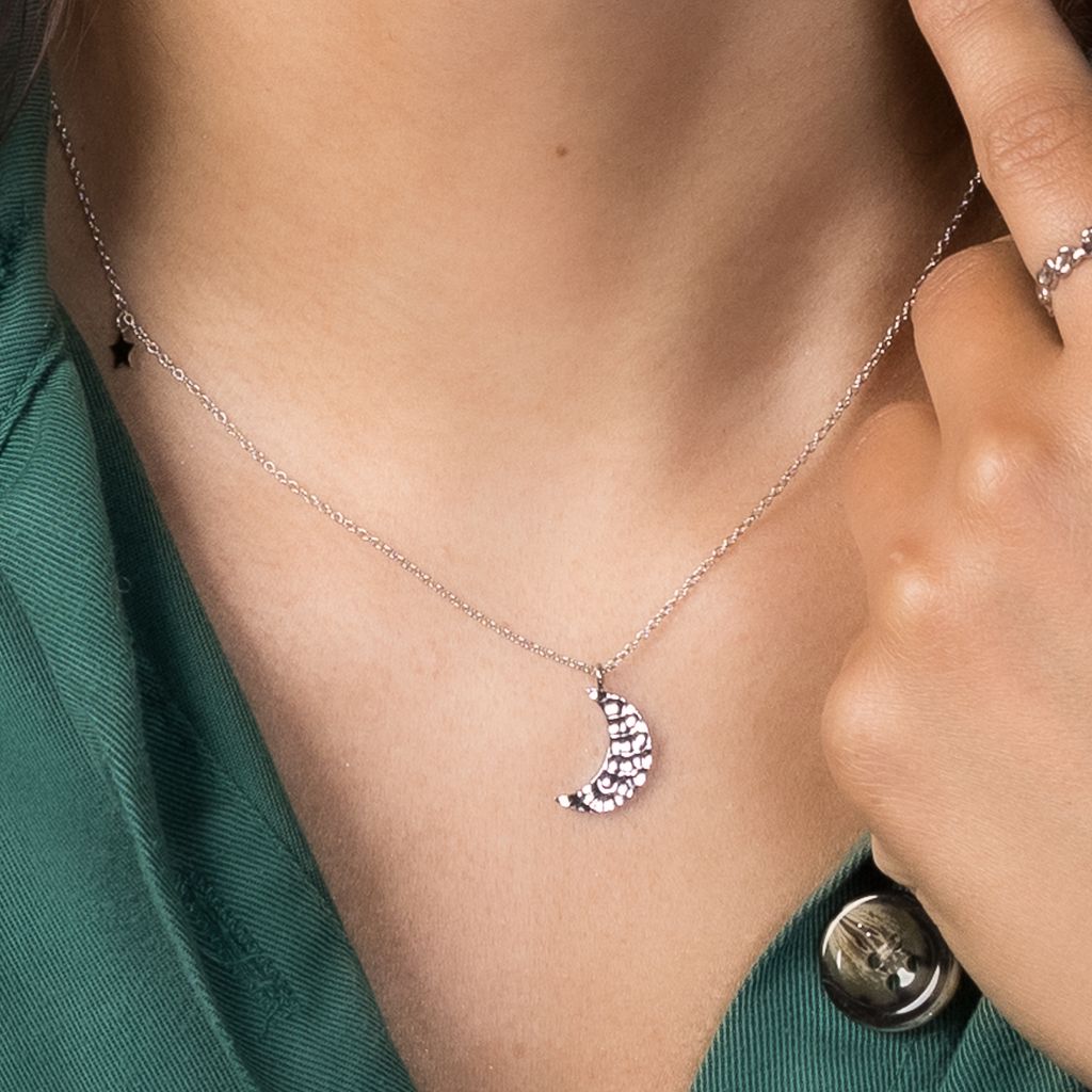Silver Half Moon Necklace with Little Star - Does Not Tarnish
