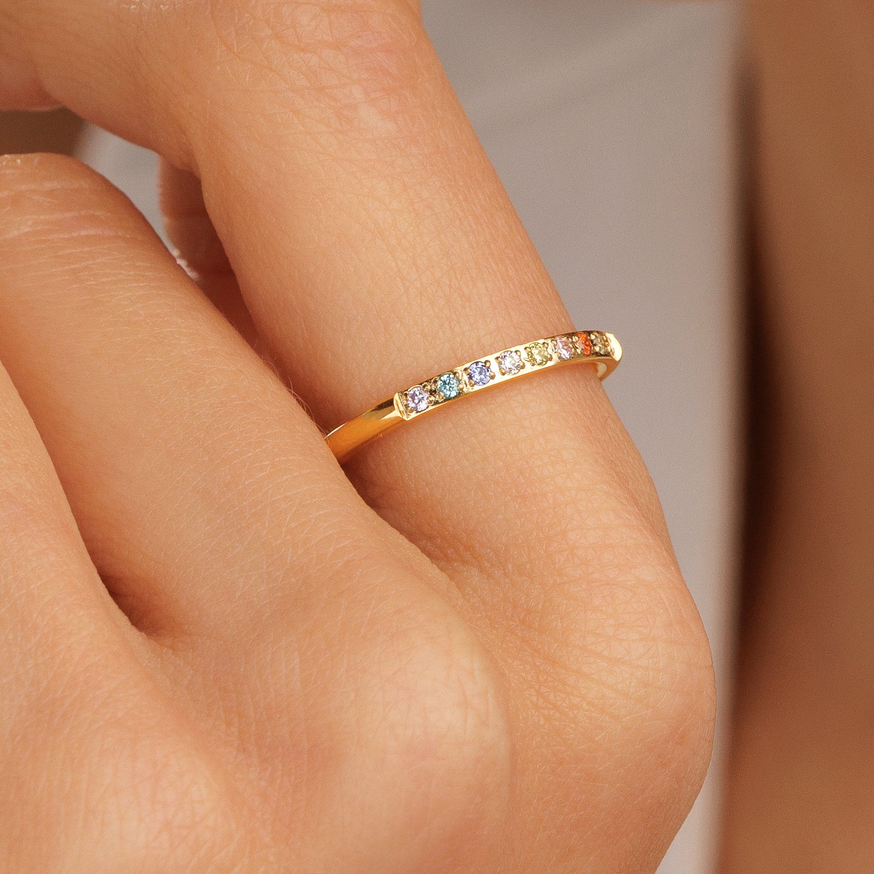 Gold-colored ring with colored zirconia - Stainless steel