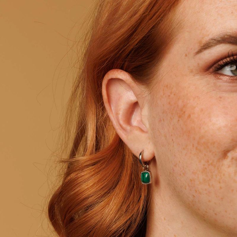 Klassieke Zilveren Oorring met Malachite Hanger