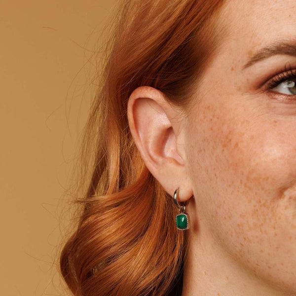 Classic Silver Earring with Malachite Pendant