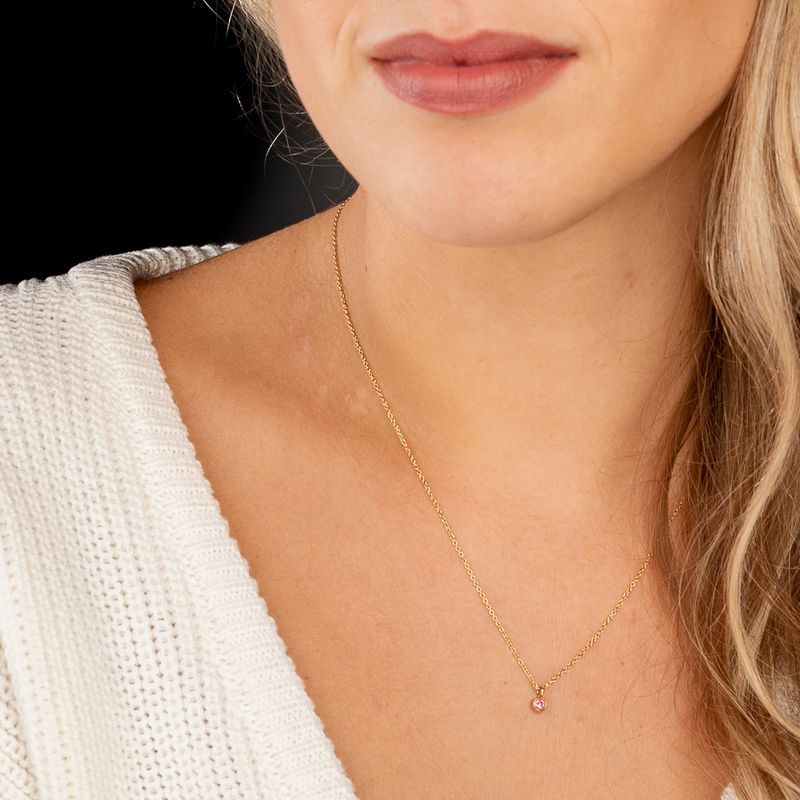 Gouden Ketting met Roze Zirkonia Steentje - Verkleurt Niet