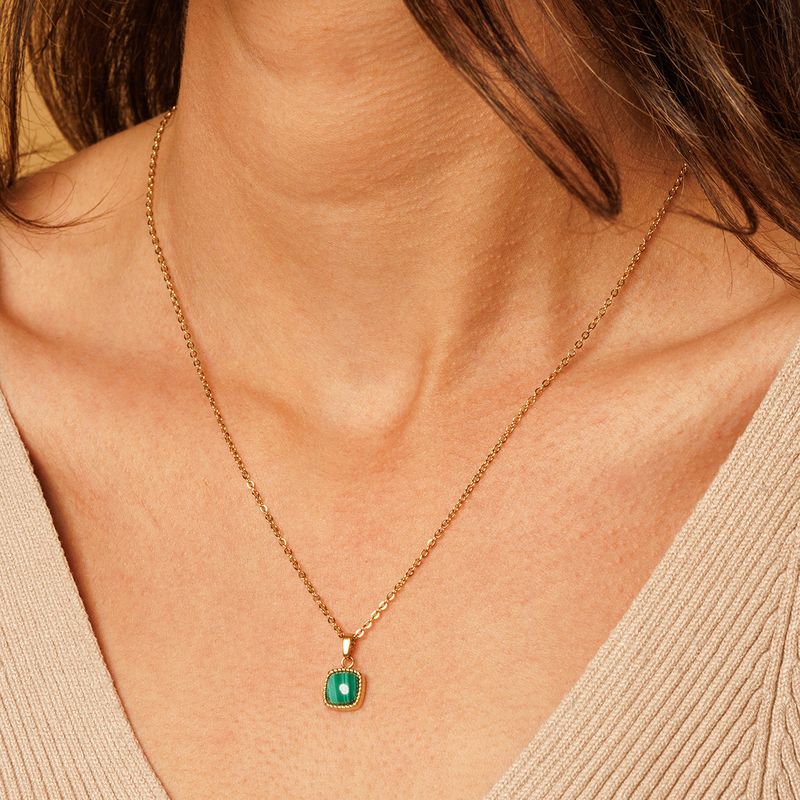 Gouden ketting met vierkante Malachite hanger