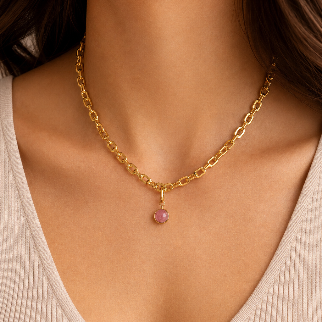 Grove schakelketting met Rhodoniet bedel