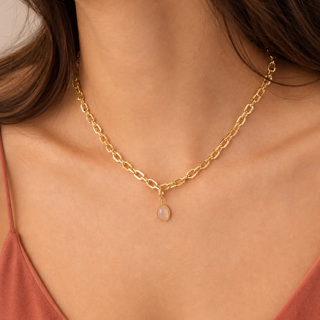 Necklace with Rose Quartz - Birthstone October
