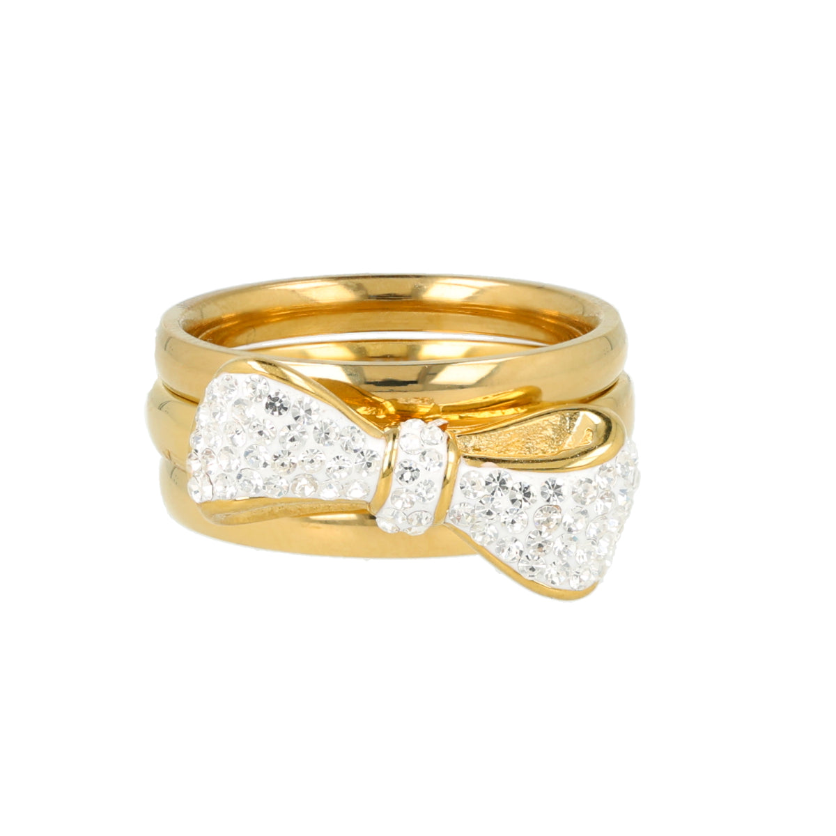 Sprankelende gouden ringenset met strik.