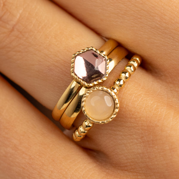 Goldene Ring-Set Rosenquarz