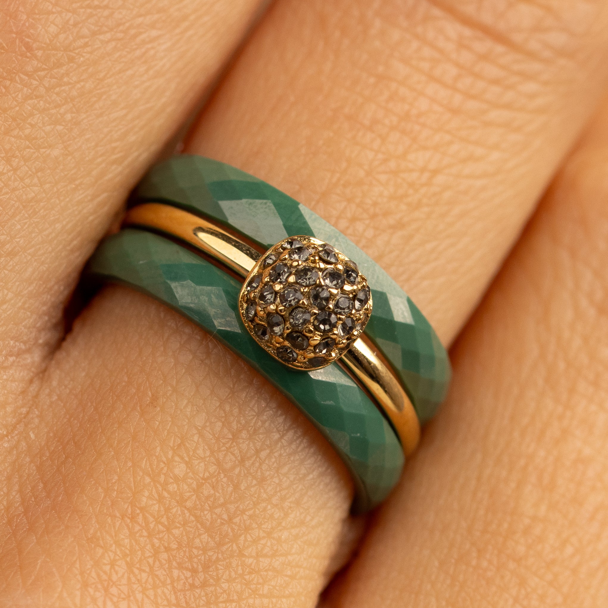 Groene keramiek ringenset - met zirkonia