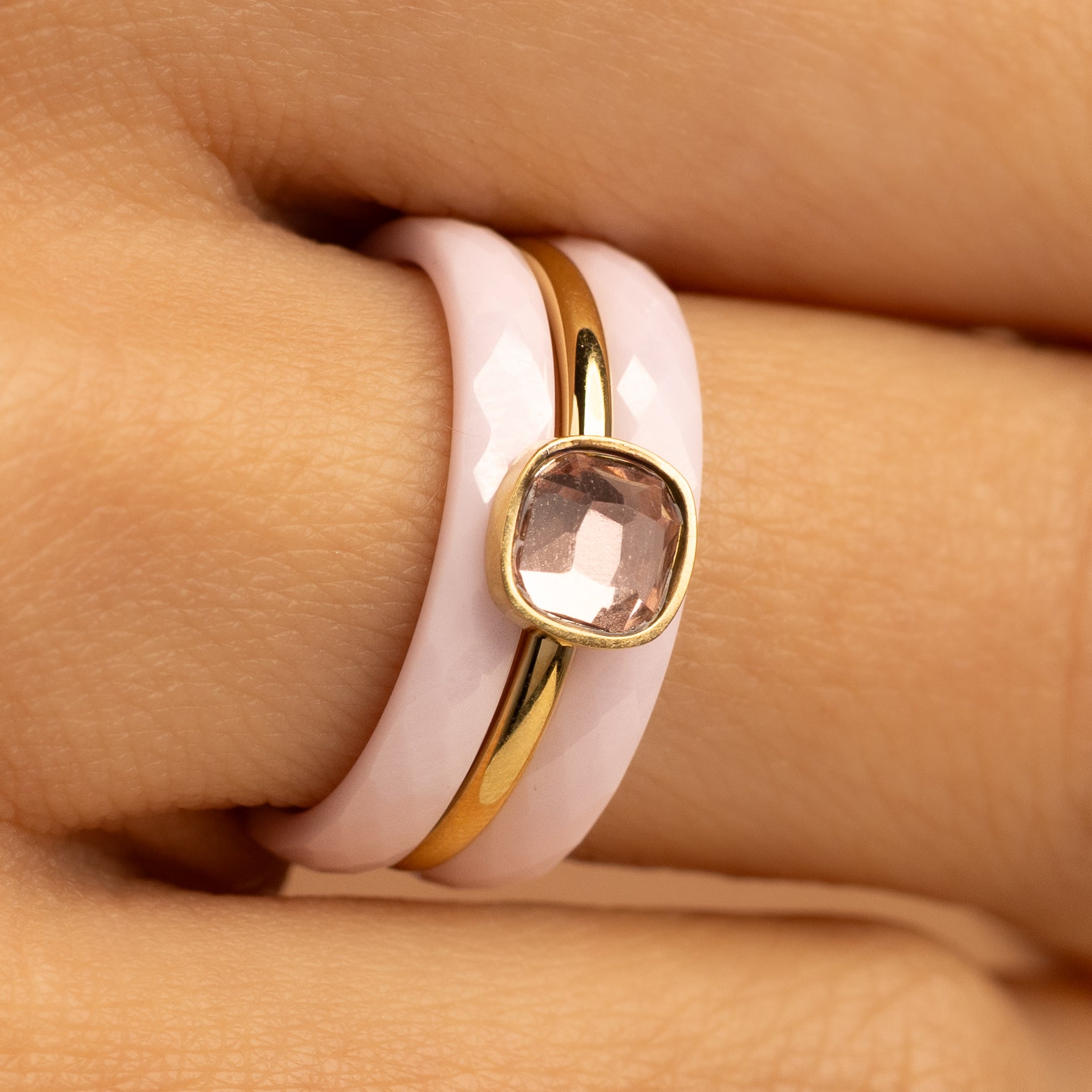 Ringen set roze keramiek