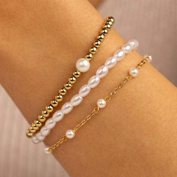 Bracelet set - gold with white pearls