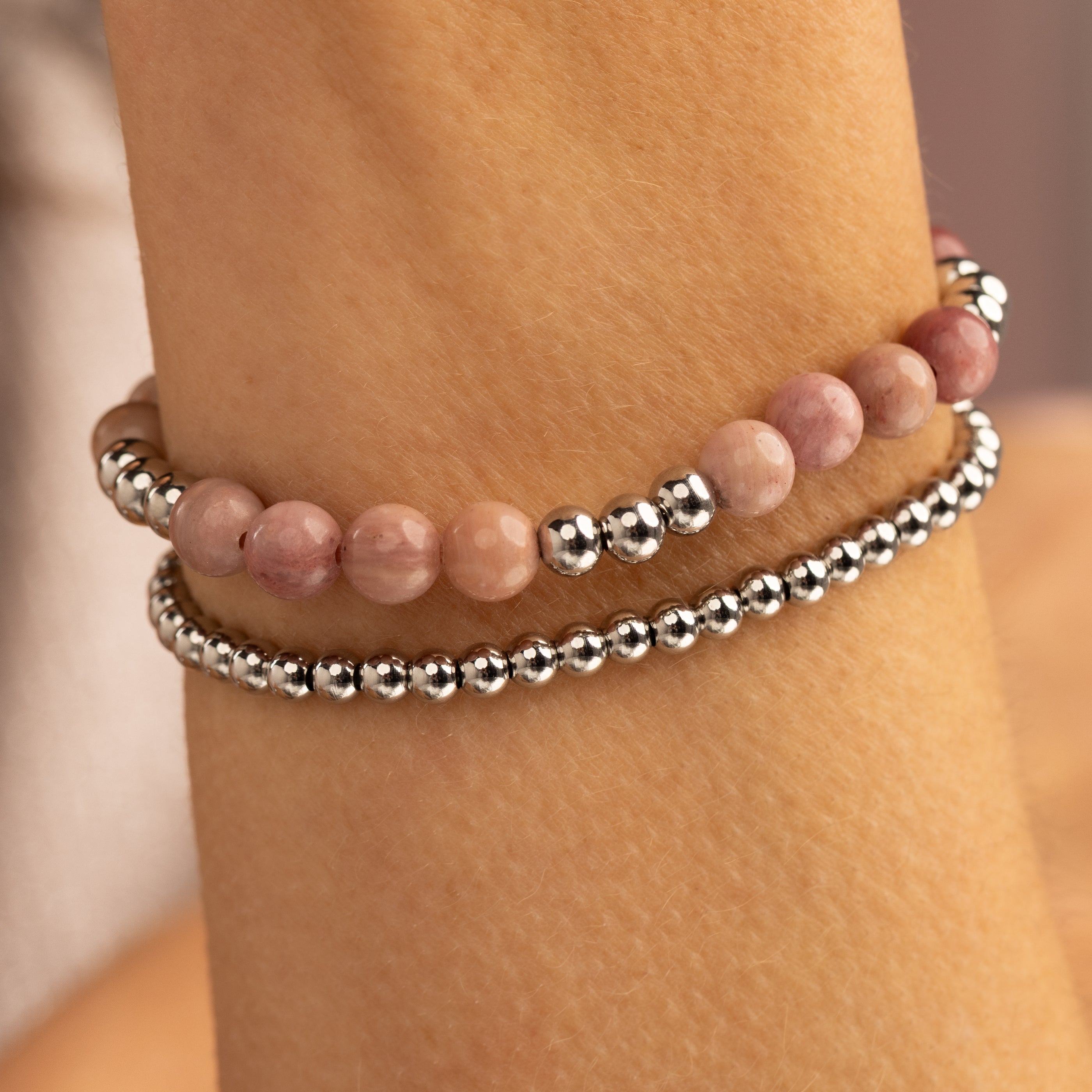 Rhodonit Armband-Set Silber