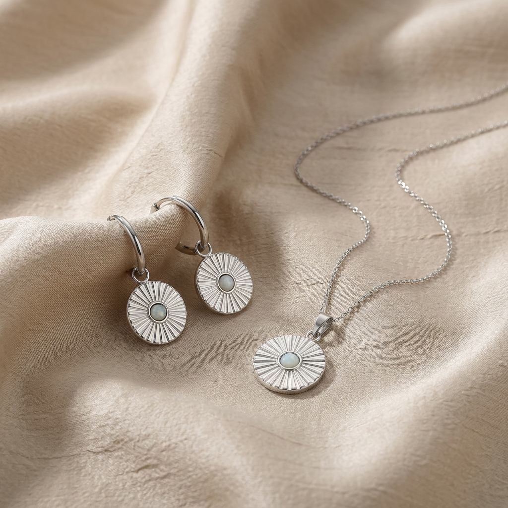 Amazoniet sieraden set zilver - zonnetjes hanger