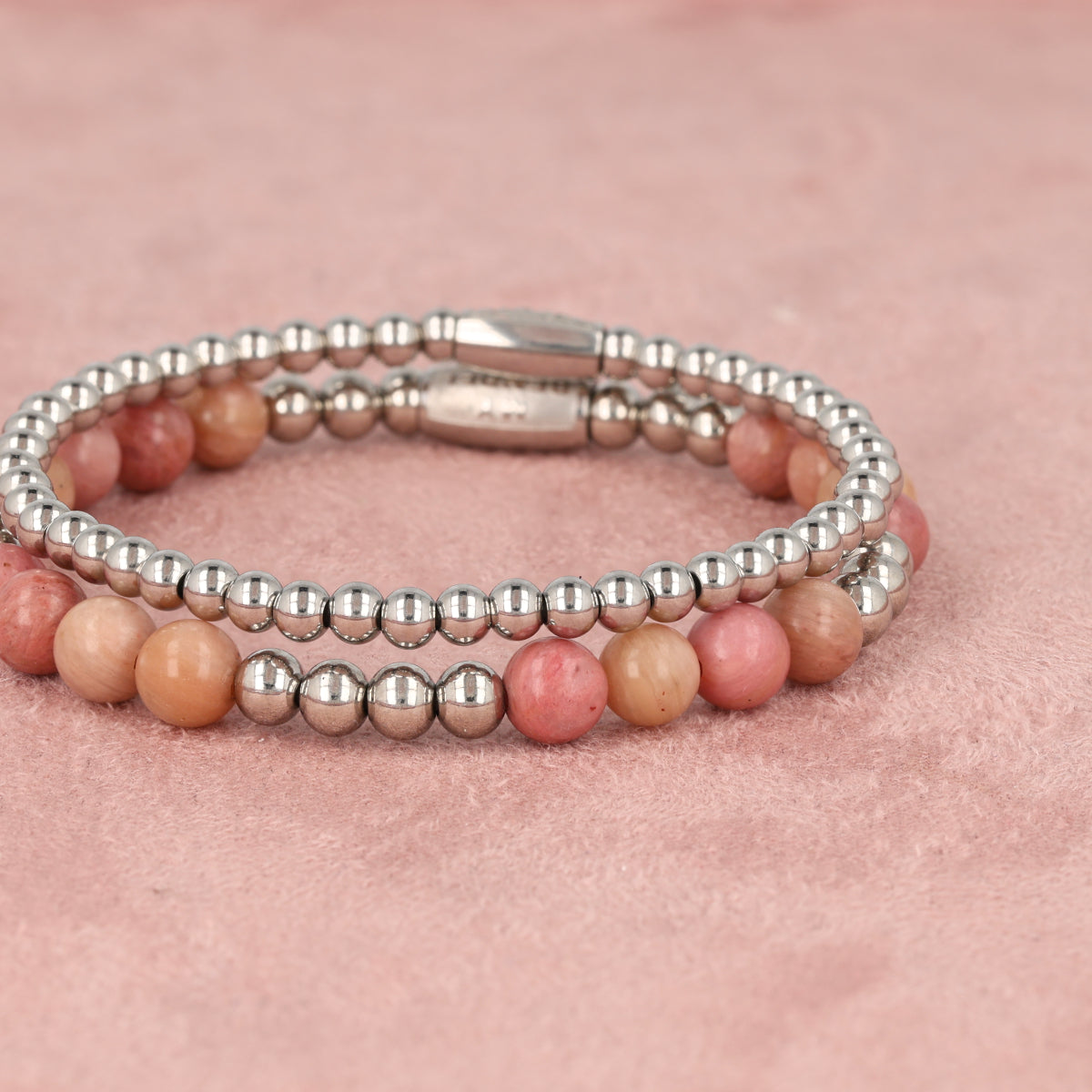 Rhodonit Armband-Set Silber