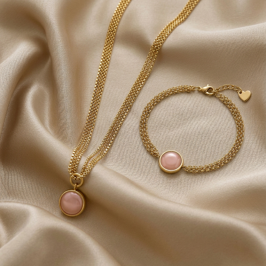 Schmuckset mit Rosenquarz