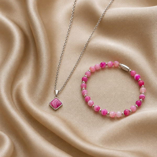 Sieradenset Rose Stripe Agate zilver