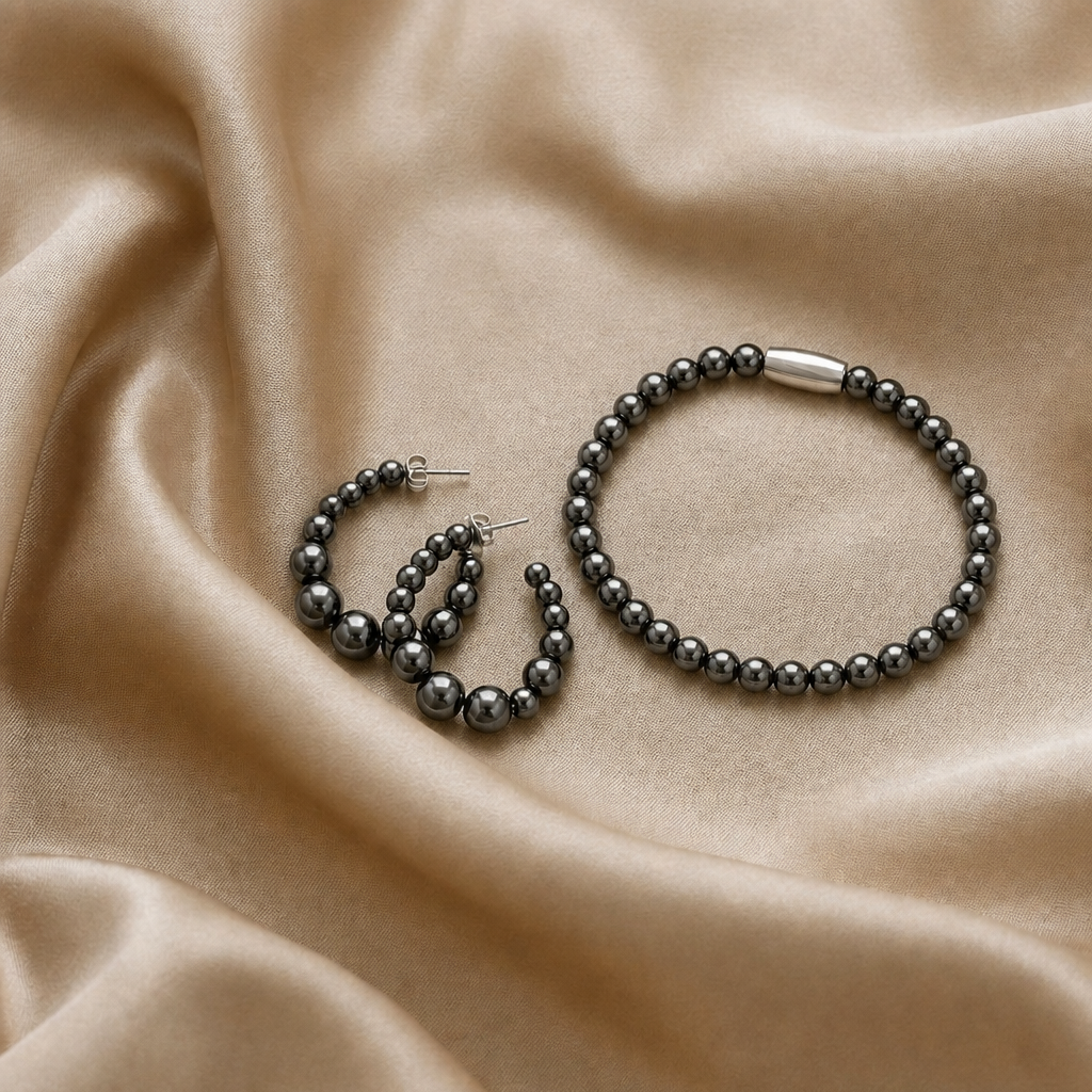 Schmuckset schwarze Perlen - Silber