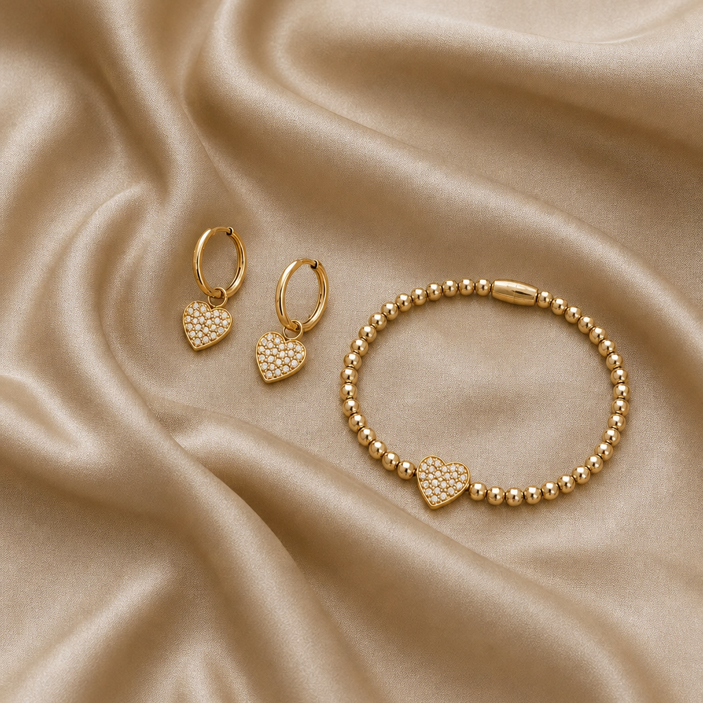 Sieraden set zirkonia hartjes