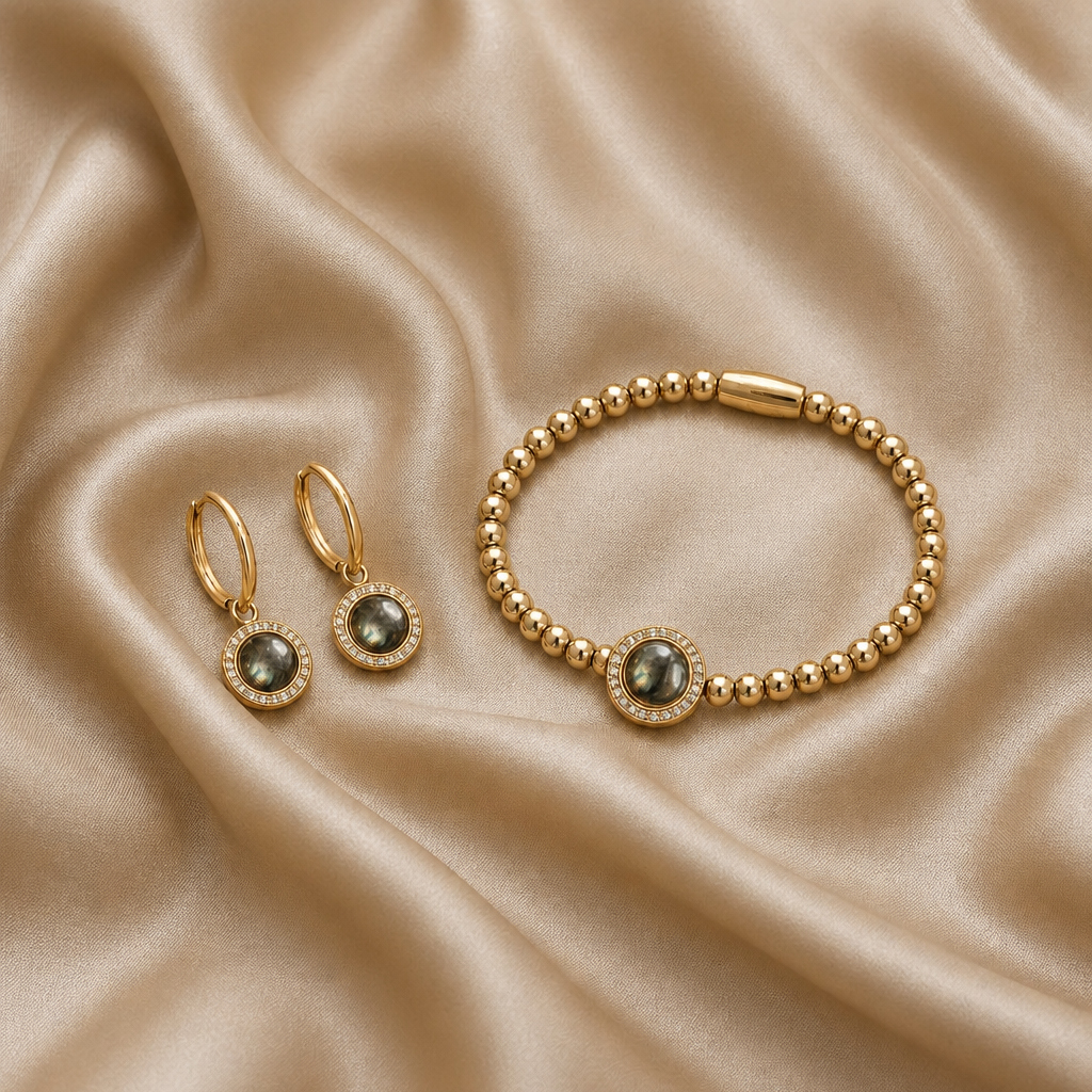 Labradorit Schmuckset Gold