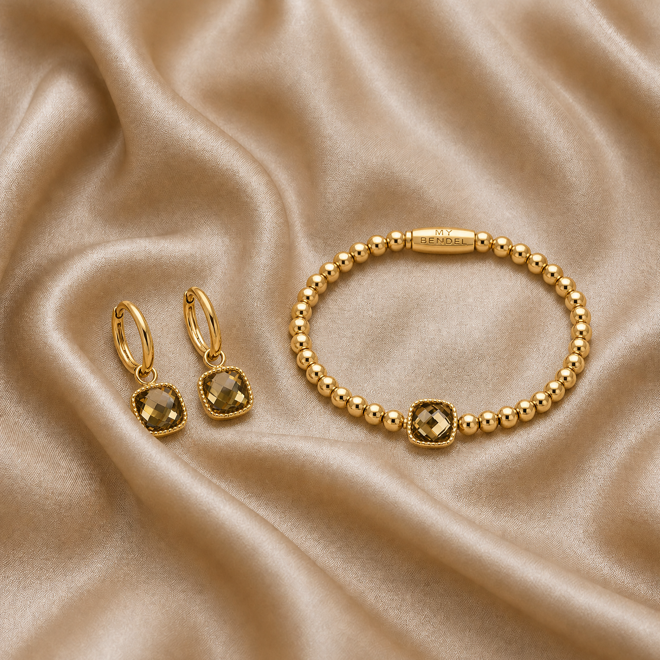 Sieraden set met smoky topaz glassteen